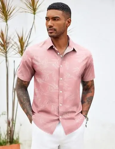 COOFANDY Mens Hawaiian Shirts Short Sleeve Button Down Aloha Shirt Casual Beach Clothes - 5
