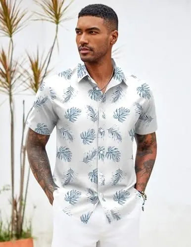 COOFANDY Mens Hawaiian Shirts Short Sleeve Button Down Aloha Shirt Casual Beach Clothes - 3