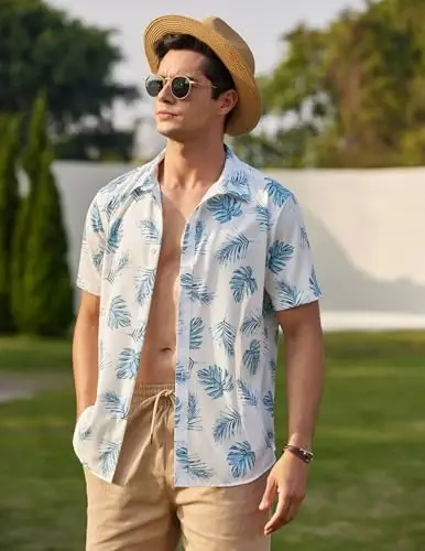 COOFANDY Mens Hawaiian Shirts Short Sleeve Button Down Aloha Shirt Casual Beach Clothes - 4