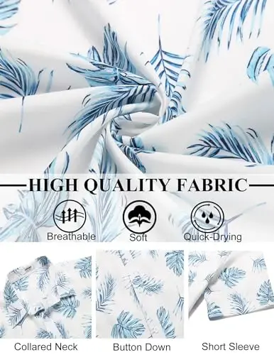 COOFANDY Mens Hawaiian Shirts Short Sleeve Button Down Aloha Shirt Casual Beach Clothes - 6