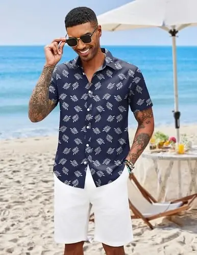 COOFANDY Mens Hawaiian Shirts Short Sleeve Button Down Aloha Shirt Casual Beach Clothes - 2