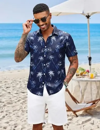 COOFANDY Mens Hawaiian Shirts Short Sleeve Button Down Aloha Shirt Casual Beach Clothes - 2