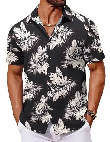 COOFANDY Mens Hawaiian Shirts Short Sleeve Button Down Aloha Shirt Casual Beach Clothes - COOFANDY