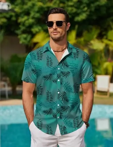 COOFANDY Mens Hawaiian Shirts Short Sleeve Button Down Aloha Shirt Casual Beach Clothes - 2