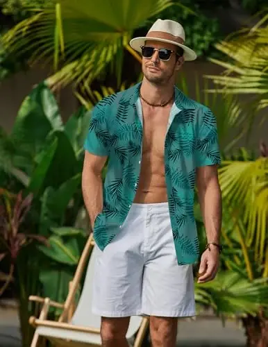 COOFANDY Mens Hawaiian Shirts Short Sleeve Button Down Aloha Shirt Casual Beach Clothes - 3