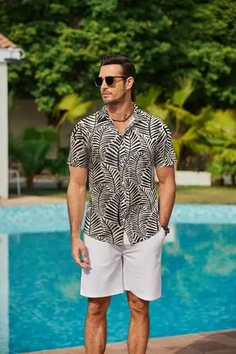 COOFANDY Mens Hawaiian Shirts Short Sleeve Button Down Aloha Shirt Casual Beach Clothes - 4