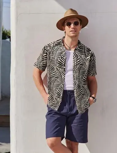 COOFANDY Mens Hawaiian Shirts Short Sleeve Button Down Aloha Shirt Casual Beach Clothes - 6