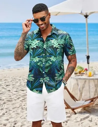 COOFANDY Mens Hawaiian Shirts Short Sleeve Button Down Aloha Shirt Casual Beach Clothes - 3