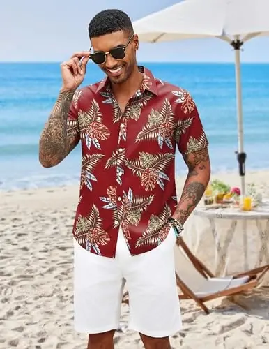 COOFANDY Mens Hawaiian Shirts Short Sleeve Button Down Aloha Shirt Casual Beach Clothes - 3