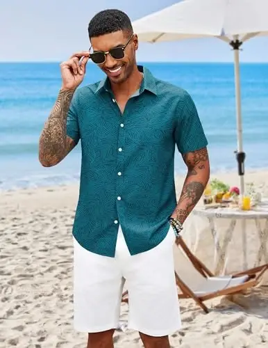 COOFANDY Mens Hawaiian Shirts Short Sleeve Button Down Aloha Shirt Casual Beach Clothes - 2