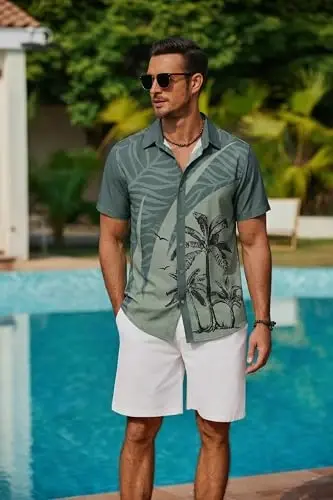 COOFANDY Mens Hawaiian Shirts Short Sleeve Button Down Aloha Shirt Casual Beach Clothes - 2