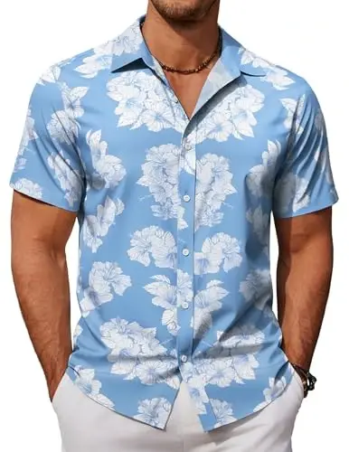COOFANDY Mens Hawaiian Shirts Short Sleeve Button Down Aloha Shirt Casual Beach Clothes - 1