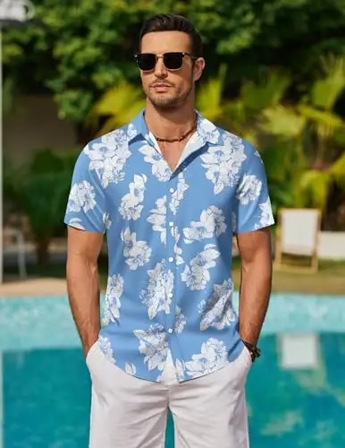 COOFANDY Mens Hawaiian Shirts Short Sleeve Button Down Aloha Shirt Casual Beach Clothes - 3