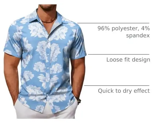 COOFANDY Mens Hawaiian Shirts Short Sleeve Button Down Aloha Shirt Casual Beach Clothes - 4