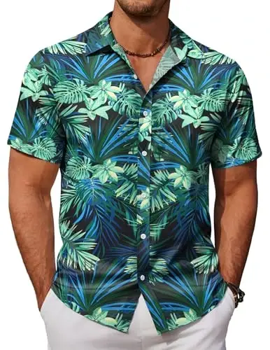 COOFANDY Mens Hawaiian Shirts Short Sleeve Button Down Aloha Shirt Casual Beach Clothes 