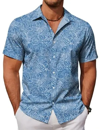 COOFANDY Mens Hawaiian Shirts Short Sleeve Button Down Aloha Shirt Casual Beach Clothes 