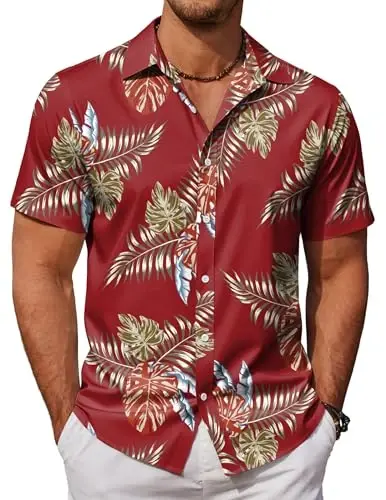 COOFANDY Mens Hawaiian Shirts Short Sleeve Button Down Aloha Shirt Casual Beach Clothes 