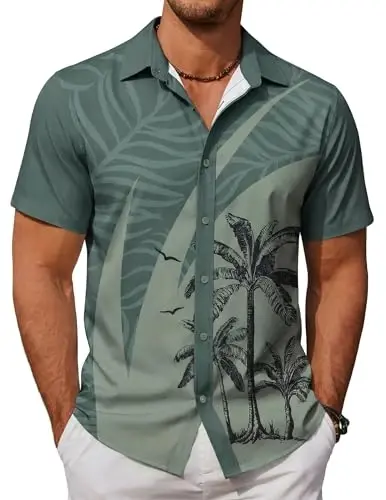 COOFANDY Mens Hawaiian Shirts Short Sleeve Button Down Aloha Shirt Casual Beach Clothes 