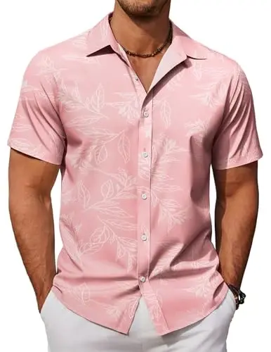COOFANDY Mens Hawaiian Shirts Short Sleeve Button Down Aloha Shirt Casual Beach Clothes 