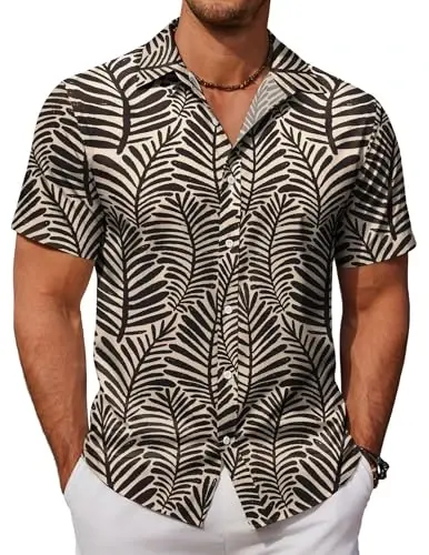 COOFANDY Mens Hawaiian Shirts Short Sleeve Button Down Aloha Shirt Casual Beach Clothes - COOFANDY
