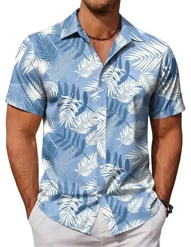 COOFANDY Mens Hawaiian Shirts Short Sleeve Button Down Aloha Shirt Casual Beach Clothes - 1