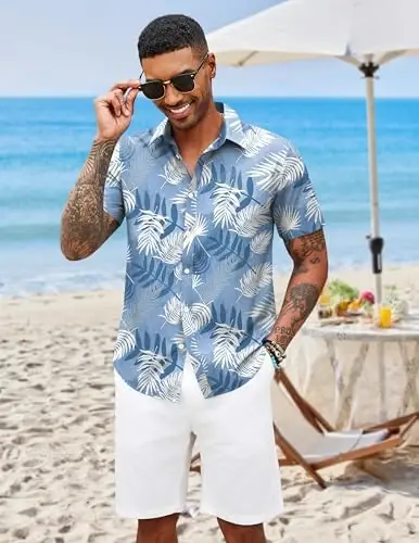COOFANDY Mens Hawaiian Shirts Short Sleeve Button Down Aloha Shirt Casual Beach Clothes - 4