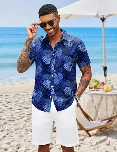COOFANDY Mens Hawaiian Shirts Short Sleeve Button Down Aloha Shirt Casual Beach Clothes - 4