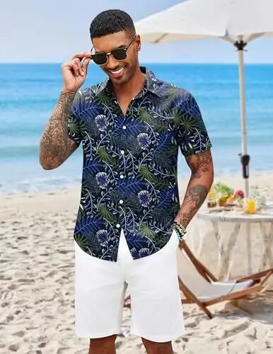COOFANDY Mens Hawaiian Shirts Short Sleeve Button Down Aloha Shirt Casual Beach Clothes - COOFANDY (1)