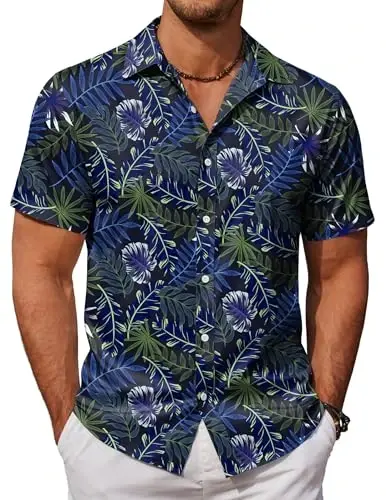 COOFANDY Mens Hawaiian Shirts Short Sleeve Button Down Aloha Shirt Casual Beach Clothes - 1
