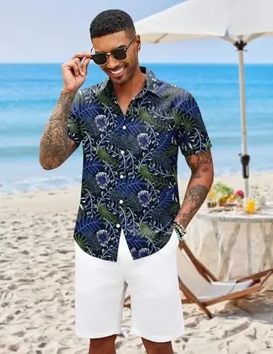 COOFANDY Mens Hawaiian Shirts Short Sleeve Button Down Aloha Shirt Casual Beach Clothes - 2