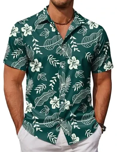 COOFANDY Mens Hawaiian Shirts Short Sleeve Button Down Aloha Shirt Casual Beach Clothes - 1