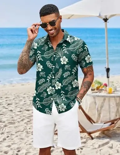 COOFANDY Mens Hawaiian Shirts Short Sleeve Button Down Aloha Shirt Casual Beach Clothes - 4