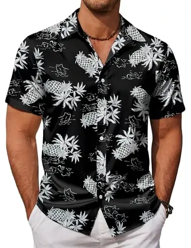 COOFANDY Mens Hawaiian Shirts Short Sleeve Button Down Aloha Shirt Casual Beach Clothes - 1