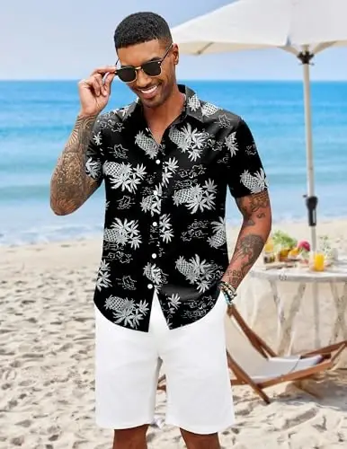 COOFANDY Mens Hawaiian Shirts Short Sleeve Button Down Aloha Shirt Casual Beach Clothes - 4
