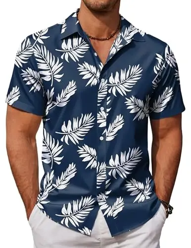 COOFANDY Mens Hawaiian Shirts Short Sleeve Button Down Aloha Shirt Casual Beach Clothes - 1