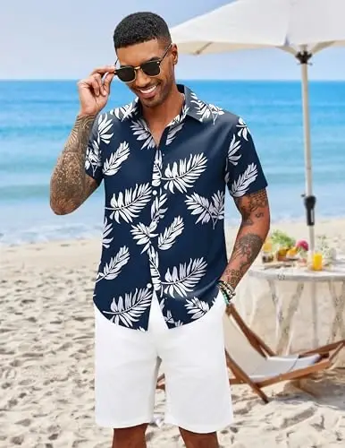 COOFANDY Mens Hawaiian Shirts Short Sleeve Button Down Aloha Shirt Casual Beach Clothes - 4
