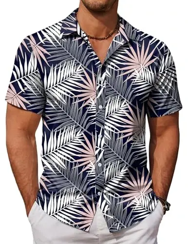 COOFANDY Mens Hawaiian Shirts Short Sleeve Button Down Aloha Shirt Casual Beach Clothes - 1