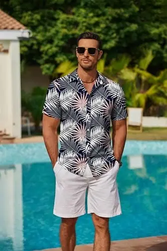 COOFANDY Mens Hawaiian Shirts Short Sleeve Button Down Aloha Shirt Casual Beach Clothes - 2