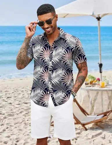 COOFANDY Mens Hawaiian Shirts Short Sleeve Button Down Aloha Shirt Casual Beach Clothes - 4