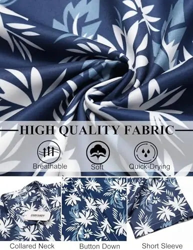 COOFANDY Mens Hawaiian Shirts Short Sleeve Button Down Aloha Shirt Casual Beach Clothes - 6