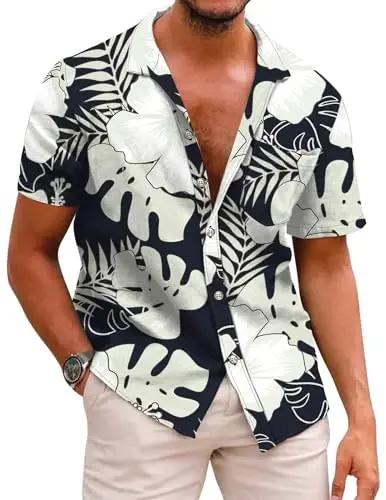 COOFANDY Mens Hawaiian Shirts Short Sleeve Casual Button Down Tropical Beach Shirt - 1