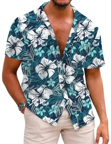 COOFANDY Mens Hawaiian Shirts Short Sleeve Casual Button Down Tropical Beach Shirt 