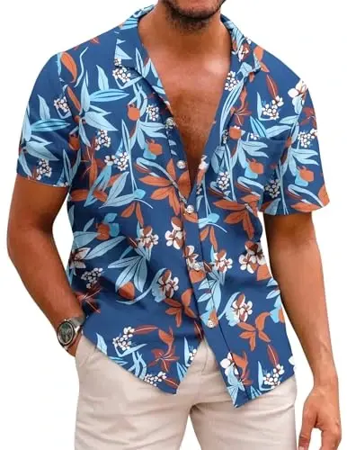 COOFANDY Mens Hawaiian Shirts Short Sleeve Casual Button Down Tropical Beach Shirt 