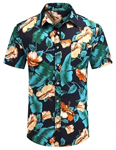 COOFANDY Mens Hawaiian Shirts Short Sleeve Casual Button Down Tropical Beach Shirt - 4