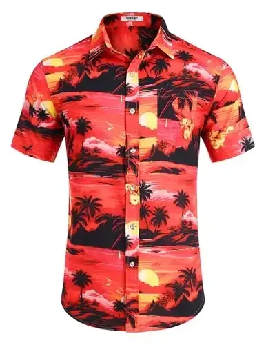 COOFANDY Mens Hawaiian Shirts Short Sleeve Casual Button Down Tropical Beach Shirt - 4