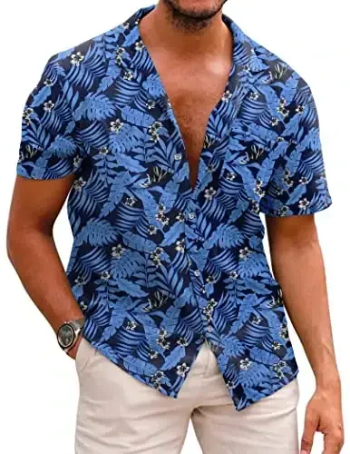 COOFANDY Mens Hawaiian Shirts Short Sleeve Casual Button Down Tropical Beach Shirt - 1