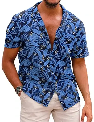 COOFANDY Mens Hawaiian Shirts Short Sleeve Casual Button Down Tropical Beach Shirt 