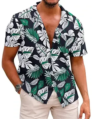 COOFANDY Mens Hawaiian Shirts Short Sleeve Casual Button Down Tropical Beach Shirt - COOFANDY