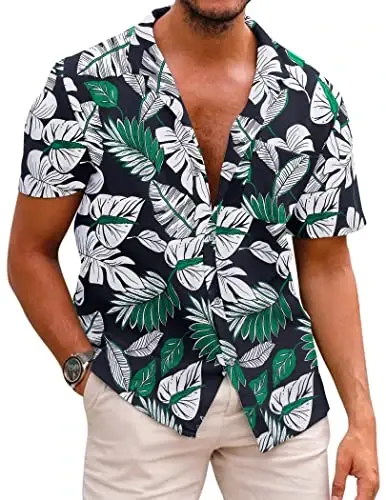 COOFANDY Mens Hawaiian Shirts Short Sleeve Casual Button Down Tropical Beach Shirt 