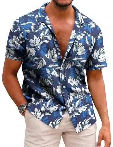 COOFANDY Mens Hawaiian Shirts Short Sleeve Casual Button Down Tropical Beach Shirt - COOFANDY